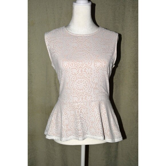 BCBG Maxazria Women's Top Blouse Shirt Sz M White Peplum Sleeveless - Picture 1 of 4